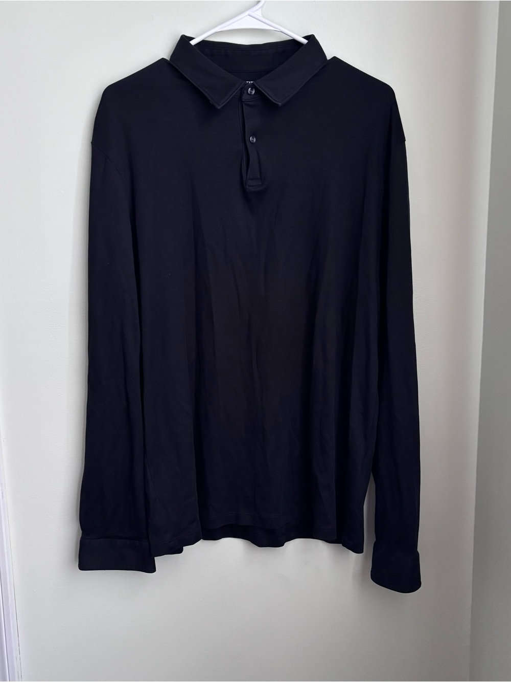 Charles tyrwhitt Men's Black Long-Sleeve Polo Shirt euc cotton
